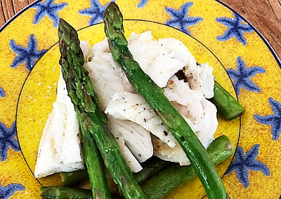 FISH with ASPARAGUS in SAGE INFUSED BUTTER