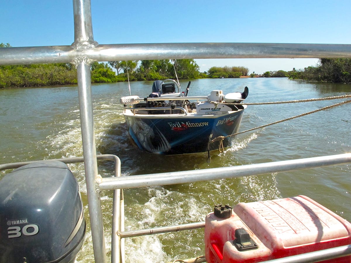 You can tow your own boat behind one of the houseboats for hire at Corroboree Billabong.