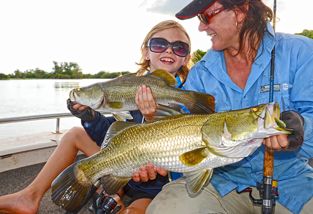 Mother and daughter double hook-up on Corroboree Billabong.